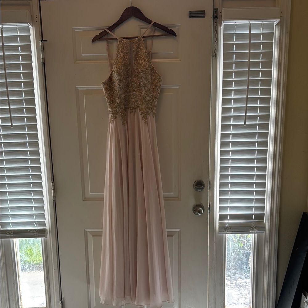 Xscape Gold and Cream Prom Dress